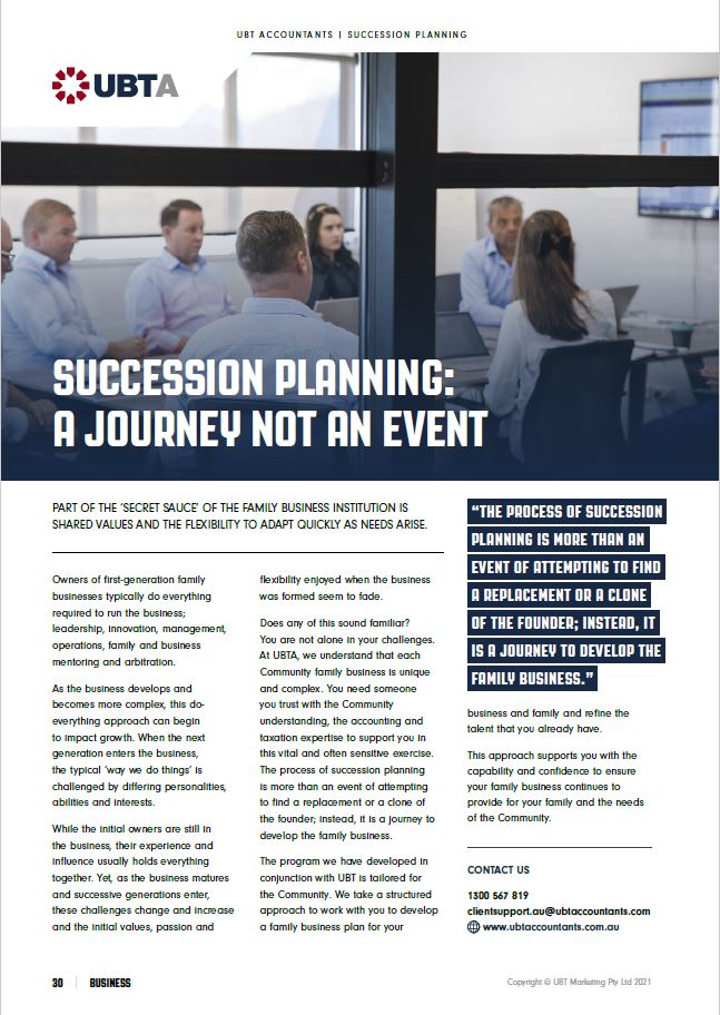 Succession Planning UBT Business Magazine Article